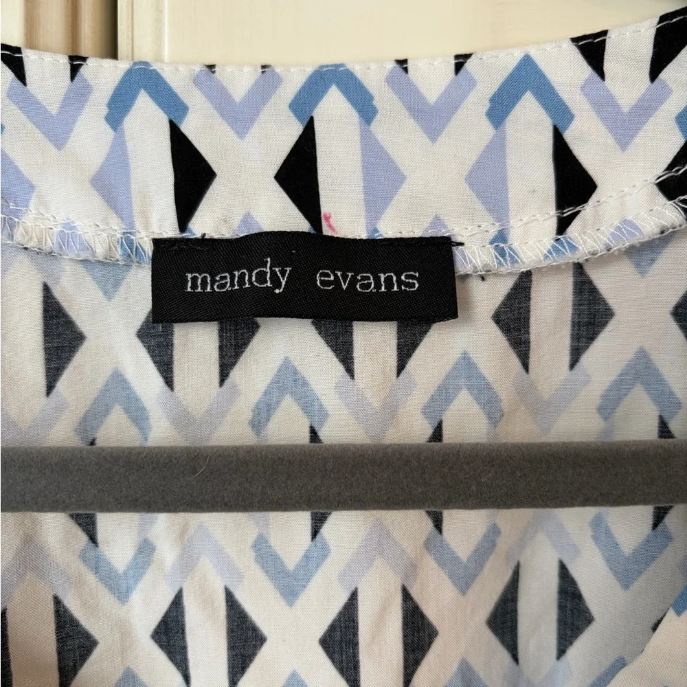 Mandy Evan’s Geometric Button Down Blouse in Blue and Black. Small. - Picture 3 of 4